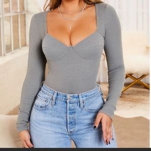 Oh polly long sleeve bodysuit color Gray